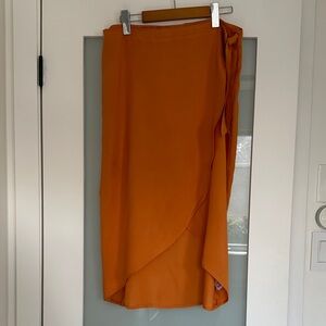 Women's Orange Wrap Midi Skirt